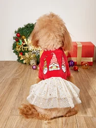 Dog  Christmas Dresses Dwarf Printed Puppy Clothes with Tulle and Stars Costume  Dog Xmas Party Outfit for Dog Cats for Winter H