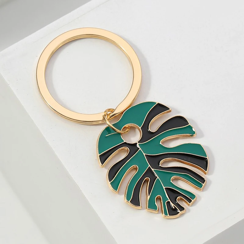 Colorful Big Vintage Statement Bohemian Enameled Leaf Keychain For Women Men Pendant Hanging Decoration Gold Color Accessories