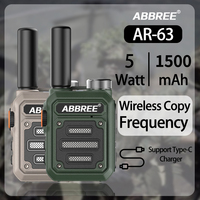 2PCS ABBREE AR-63 Mini Walkie Talkie Portable Long Range Wireless Copy Frequency HD Sound Type-C Charger UHF For Trip Ham Radio