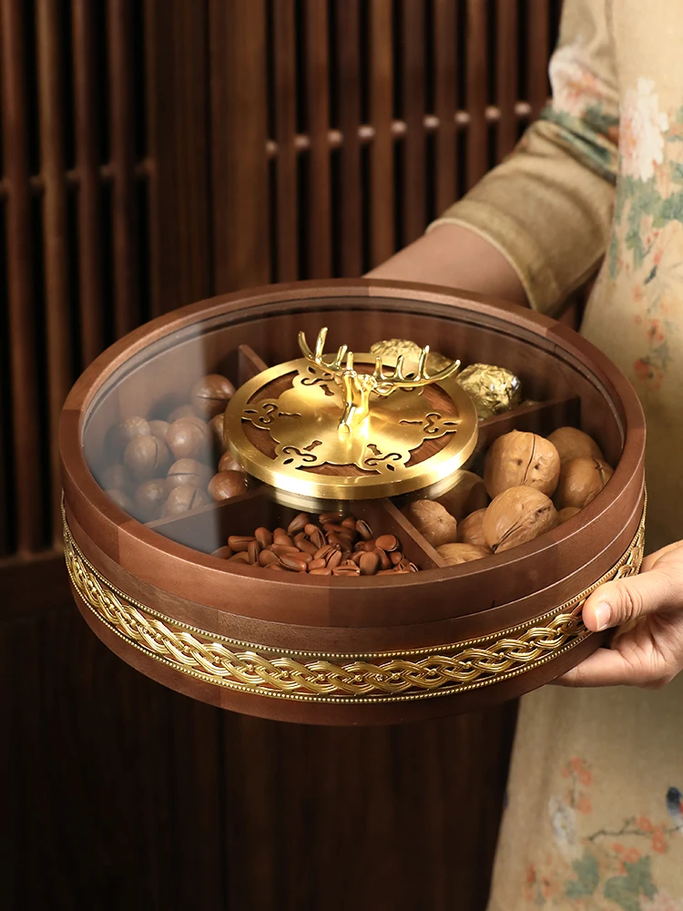 

luxury dried fruit box, living room coffee table, exquisite high-end and beautiful brass storage box, candy fruit plate