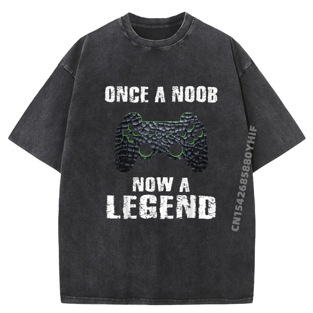 

Once A Noob Now A Legend Gamer Video Games Teen Black Shirt Graphic Tees Men's Clothing Group Printed Washed Clothes