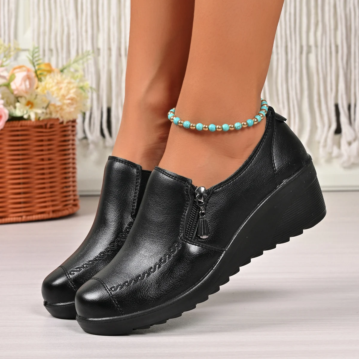 النساء أحذية من الجلد الحقيقي ربيع الخريف الإناث حذاء كاجوال أسود أمي السيدات مريحة الكلاسيكية الترفيه أحذية لوفر #2