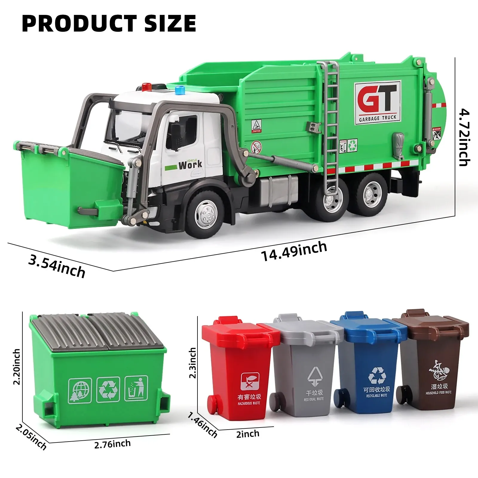 Garbage Truck Toys for Boys,Garbage Truck Toys Metal Diecast, Friction Powered Toy Garbage Truck with Light and Sounds,Garbage T