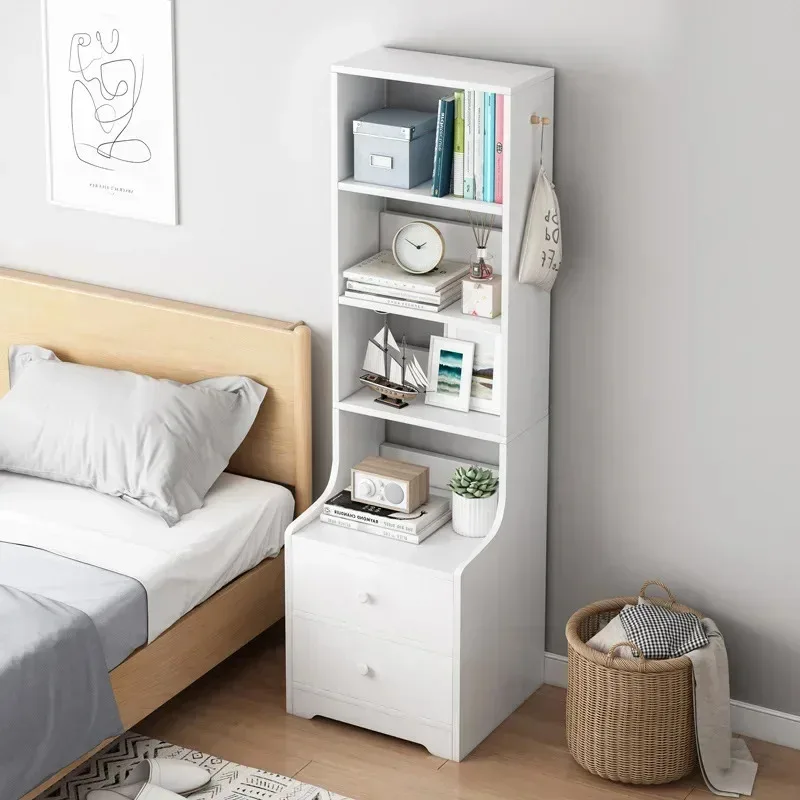 Bedroom Bookcases High Bedside Table Shelf Simple Modern Drawers Storage Organizer Cajoneras De Madera Nightstands Bedroom