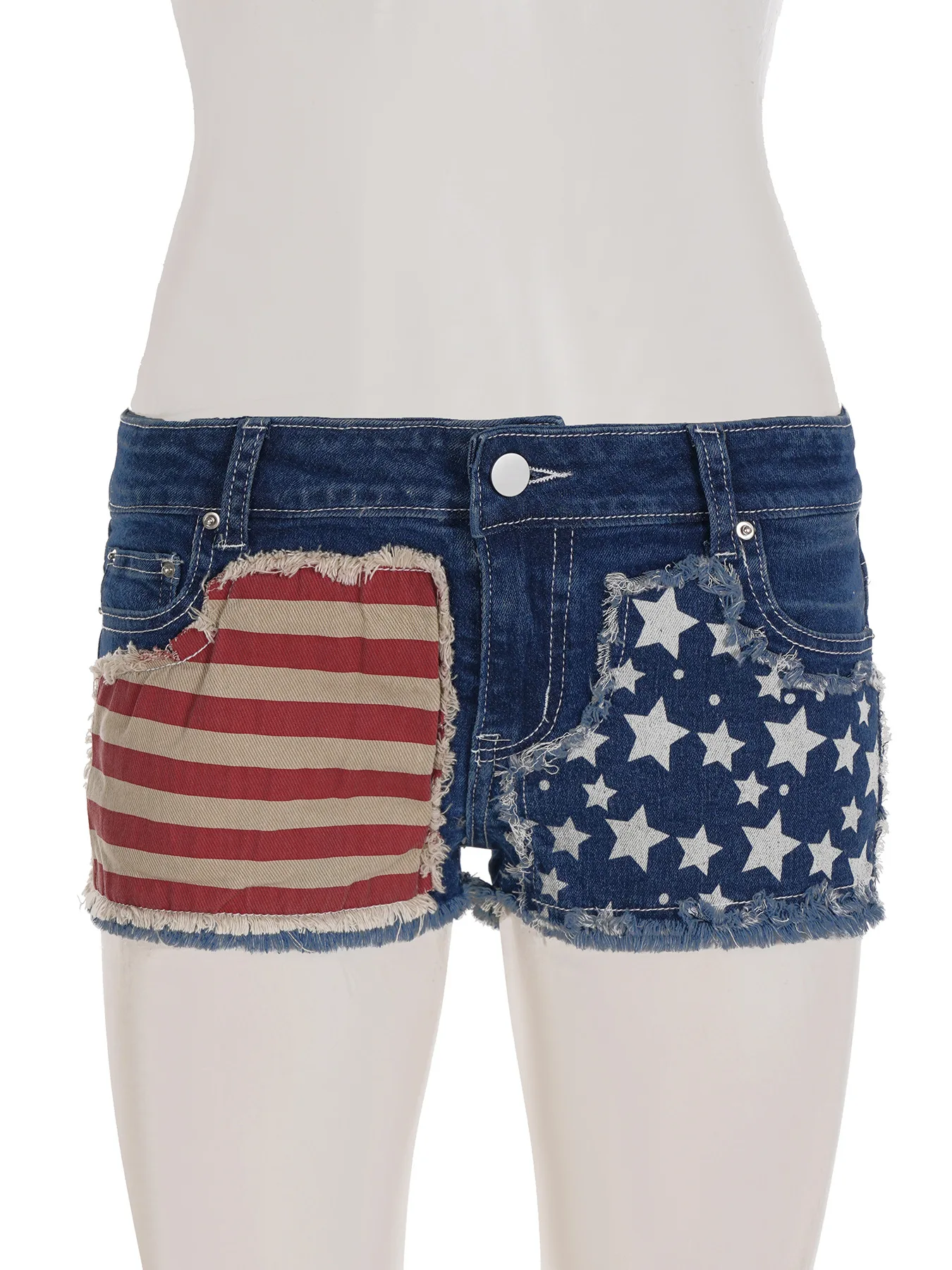 Pantaloncini jeans a vita bassa con stampa bandiera Spice Girls Pantaloncini da donna avvolti sui fianchi con bordo ruvido