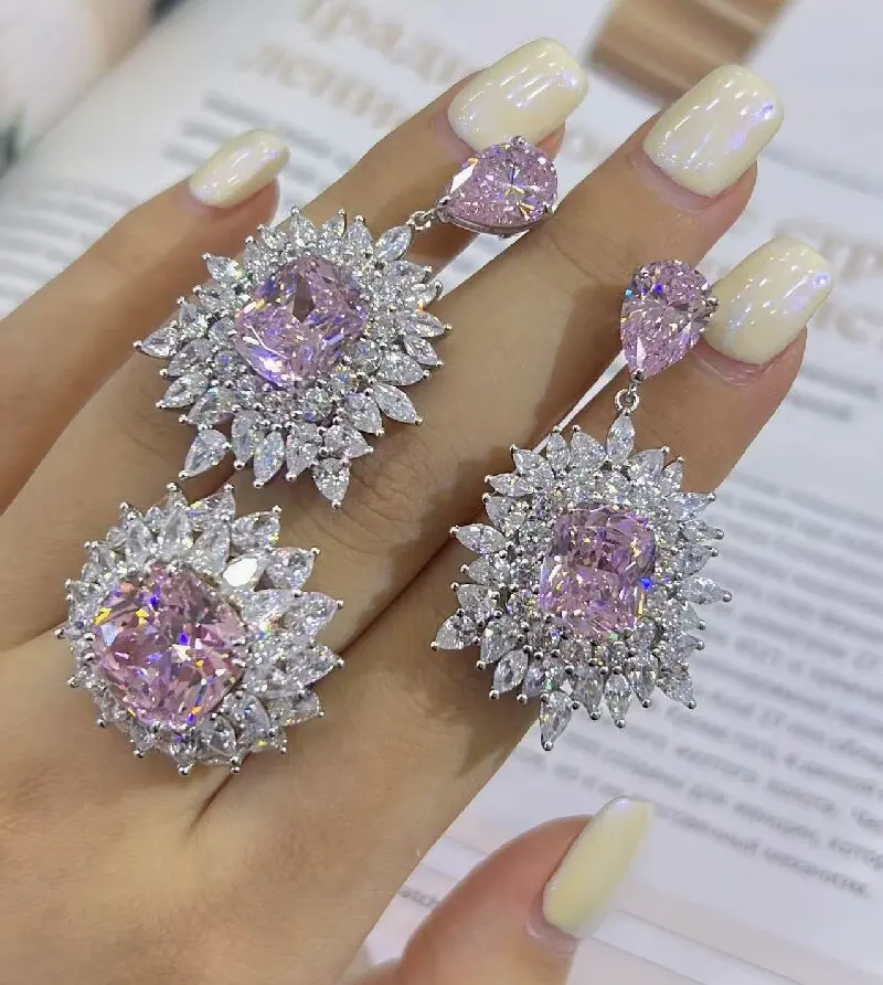 ต่างหูเงินแท้ 925 ประดับเพชรคาร์บอนสูงและไพลินระยิบระยับ สำหรับงานแต่งงานและงานหมั้น เครื่องประดับชั้นดี