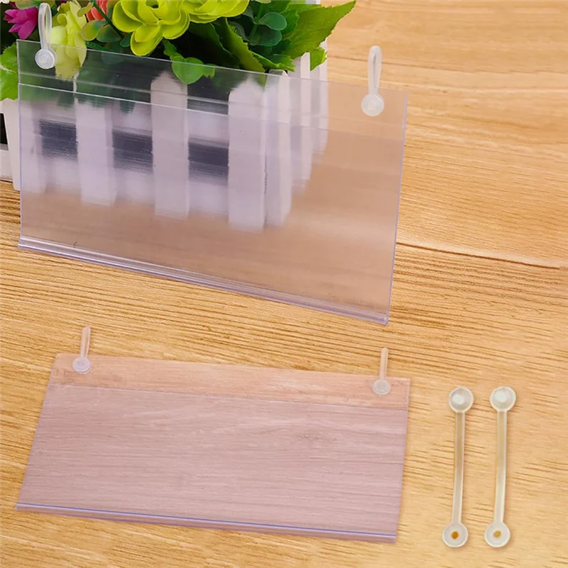 AT51-200PCS حامل ملصقات الرف السلكي، 4 بوصة × 2.3 بوصة حامل بطاقة السعر الواضح للرفوف البلاستيكية السلكية #4