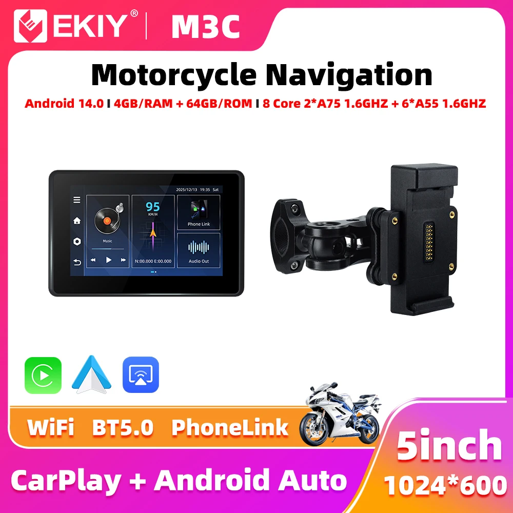

EKIY 5" Android 14.0 4GB+64GB For BMW R1200GS R1250GS Wireless CarPlay Moto Android Auto GPS Motorcycle Navigation Dashboard