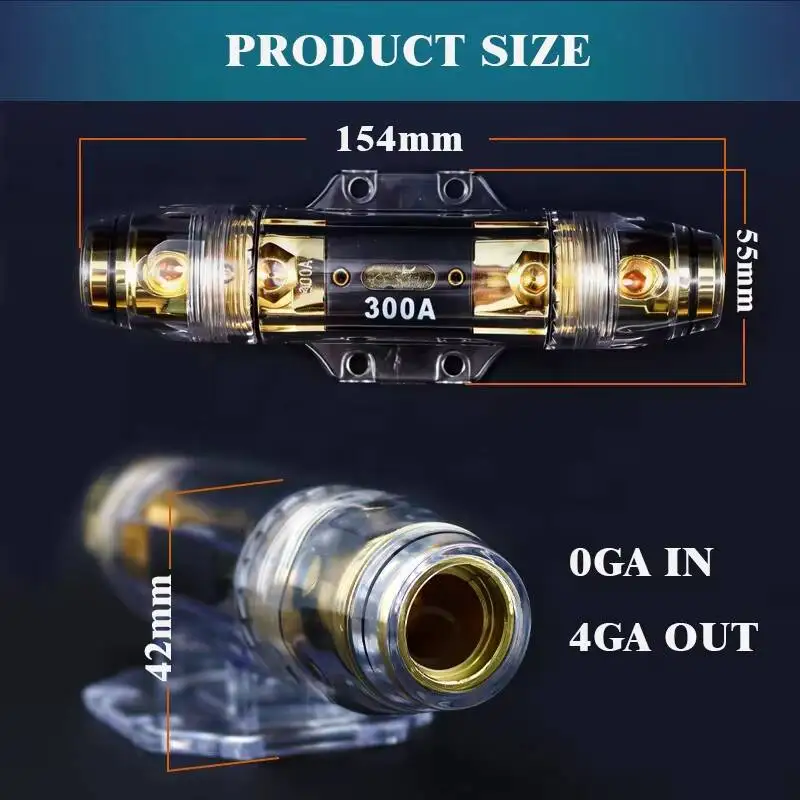 ANL Automotive 300 Amp Copper Gold-Plated Contacts 0/2/4 Gauge AWG In-Line Fuse Holder