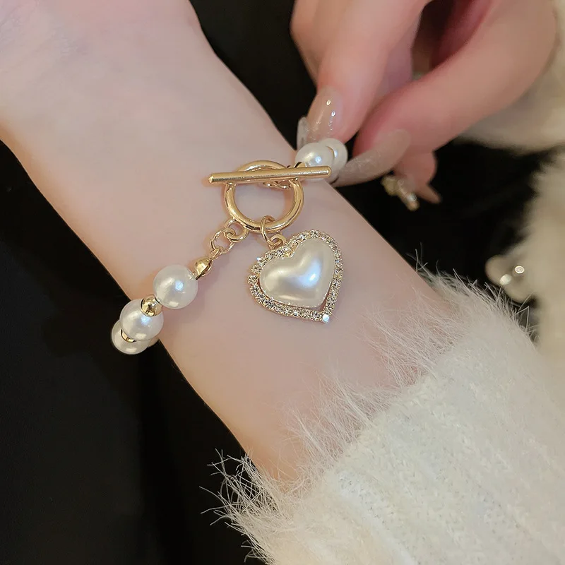 NISHIZAWA French OT Buckle Pearl Heart Bracelet Temperament Bracelet Jewelry