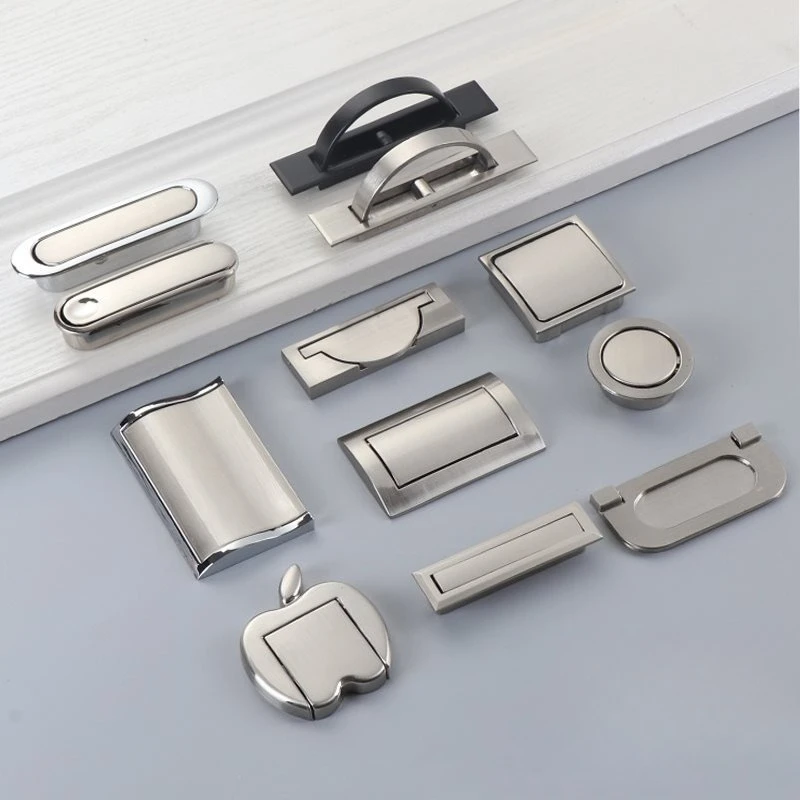 تاتامي مقابض الأبواب المخفية سبائك الزنك راحة فلوش سحب غطاء الطابق مقبض كابينة فضي أسود الأثاث مقبض الأجهزة #1