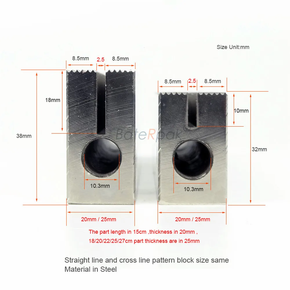 BateRpak Vertical Packaging Machine Horizontal Seal Heat Steel Block,Three Side Sealing Module stripe,Cross line Clamp1pair