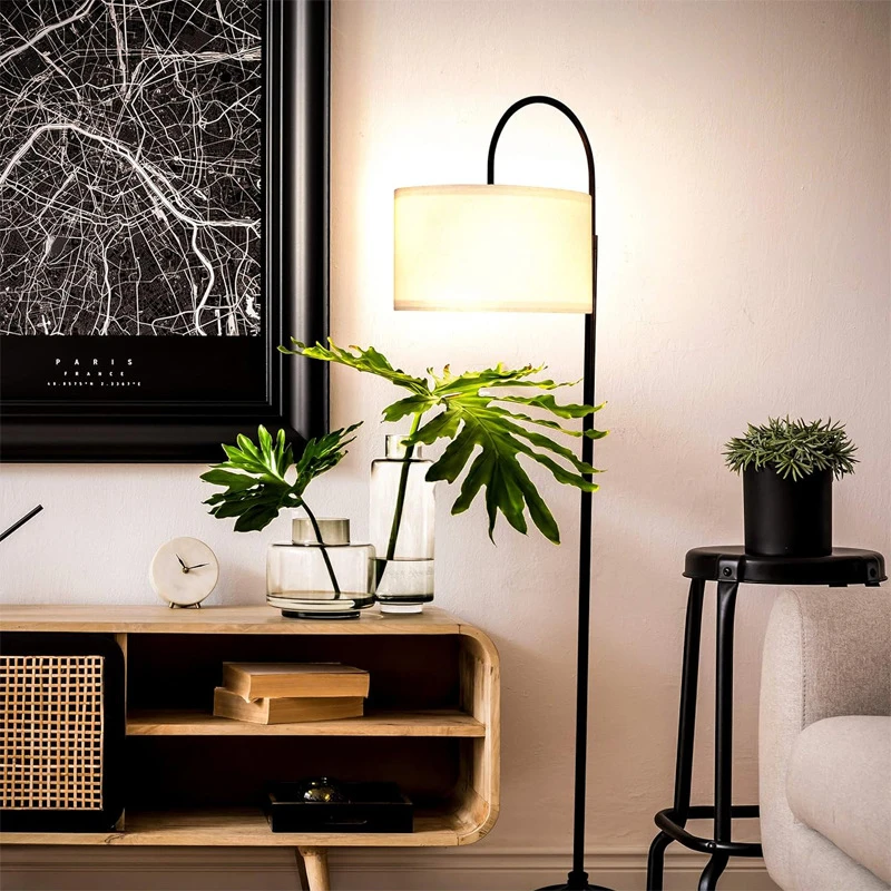 

American Floor Lamp for Living Room Nordic Retro LED Floor Light Modern Standing Lamp with Linen Lampshade for Bedroom Lamp