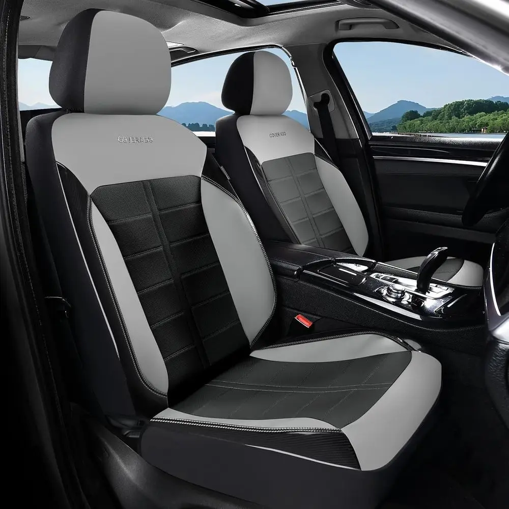 2-Piece Breathable Waterproof Car Seat Covers, Suitable for Most Cars, SUVs, and Trucks, Gray & Black