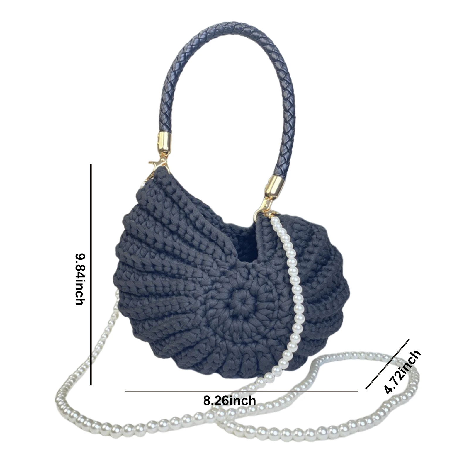 Women PU Bohemia Crochet Seashell Sling Bag with Pearl Chain Summer Beach Crossbody Bag Large Capacity Boho Evening Clutch view 4