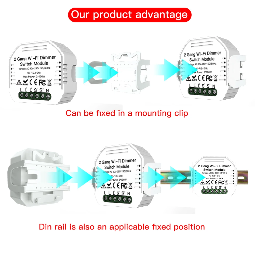 DIY WiFi Smart Light LED Dimmer Switch Smart Life/Tuya APP Wireless Remote Control Module Work with Alexa Google Home 2 Gang