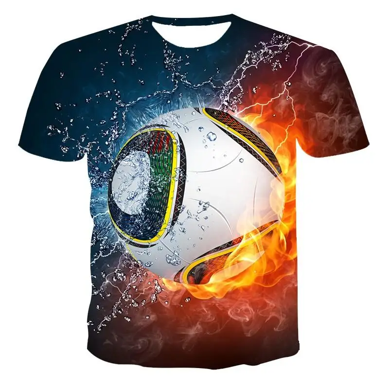 Men Fire Water Soccer Print Crew Neck Short Sleeve Sports Casual T-Shirt Multiple Football Patterns
