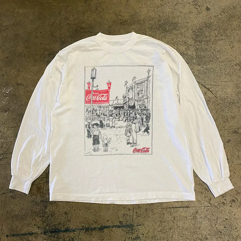 

Little Chen Story 300g Heavyweight Pure Cotton Long Sleeve Men's Streetwear Graffiti Atmosphere Lazy Style Retro Handkerchief