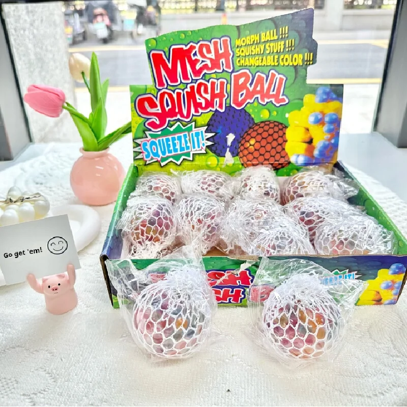 メッシュスクイッシュボール-12個入り-大サイズ-カラフルビーズ-スクイーズ玩具-ストレス解消-不安解消感覚玩具-大人向け