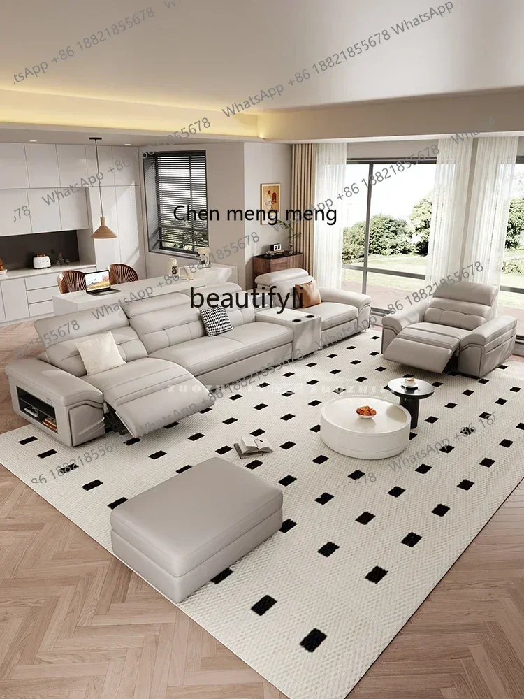cn8617 ss A  Leather Function Electric Retractable Sofa Adjustable Space Capsule Home Theater Living Room Straight Row Three-Sea