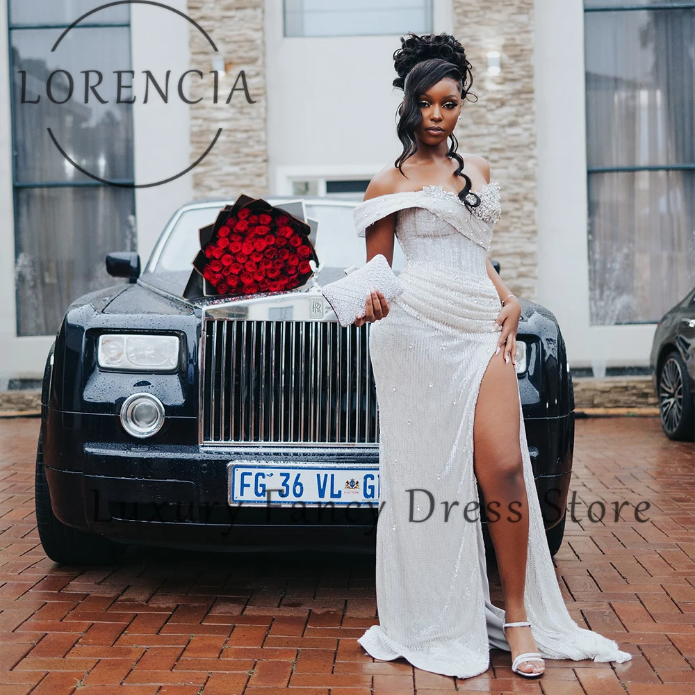 Eleganckie sukienki na studniówkę z cekinami 2025, błyszczące suknie ślubne w stylu syreny z rozcięciem z boku, szyte na miarę sukienki bez rękawów, traje juvenil masculino