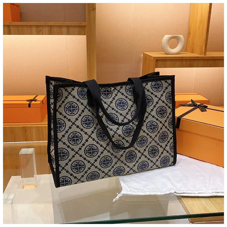 

2026 New Large Capacity Tote Bag Elegant Vintage Plaid Printed Bag Women's One Shoulder Crossbody Daily Commuter Handbag