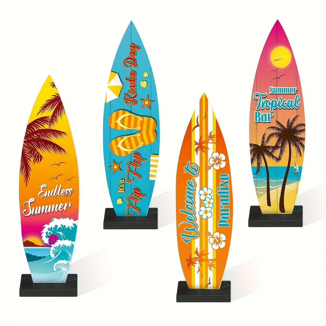 4 Stück Surfbrett Tisch dekoration Surfbrett Strand Zeichen willkommen im Paradies Zeichen tropische Bar Tisch Topper endlosen Sommer