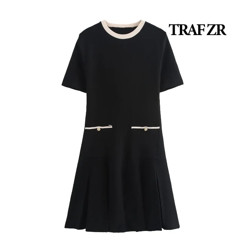 TRAF ZR Party Dress Elegant Gown Prairie Chic Short Sleeve Dresses Basic Knit Mini Dress Elegant and Beautiful Women's Dresses