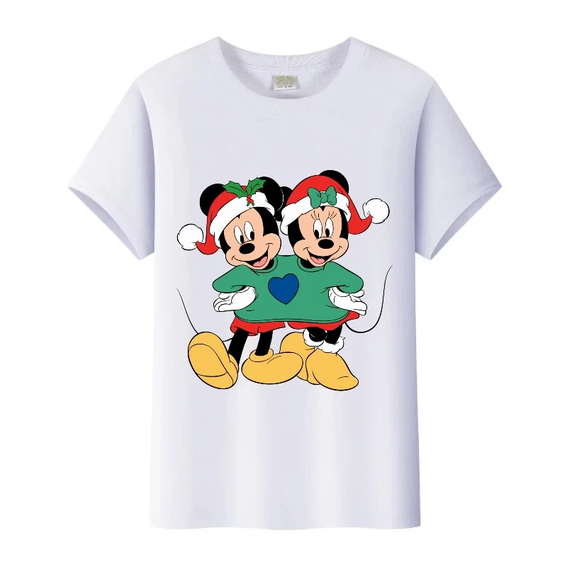 

Повседневные футболки с рождественской графикой Disney с Микки Маусом, женская футболка с круглым вырезом, мужская одежда в стиле Харадзюку, свободные топы, семейные блузки, детский подарок