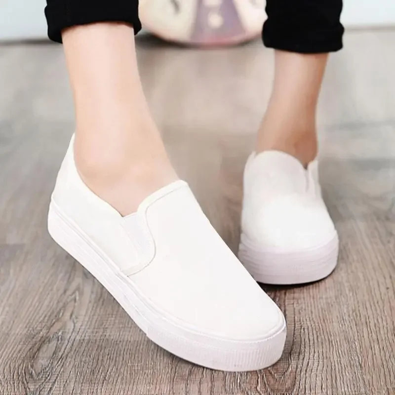 Sapatos Femininas Women Cute High Quality White Platform Canvas Shoes Lady Casual Black Spring & Summer Slip on Flat Shoes A142