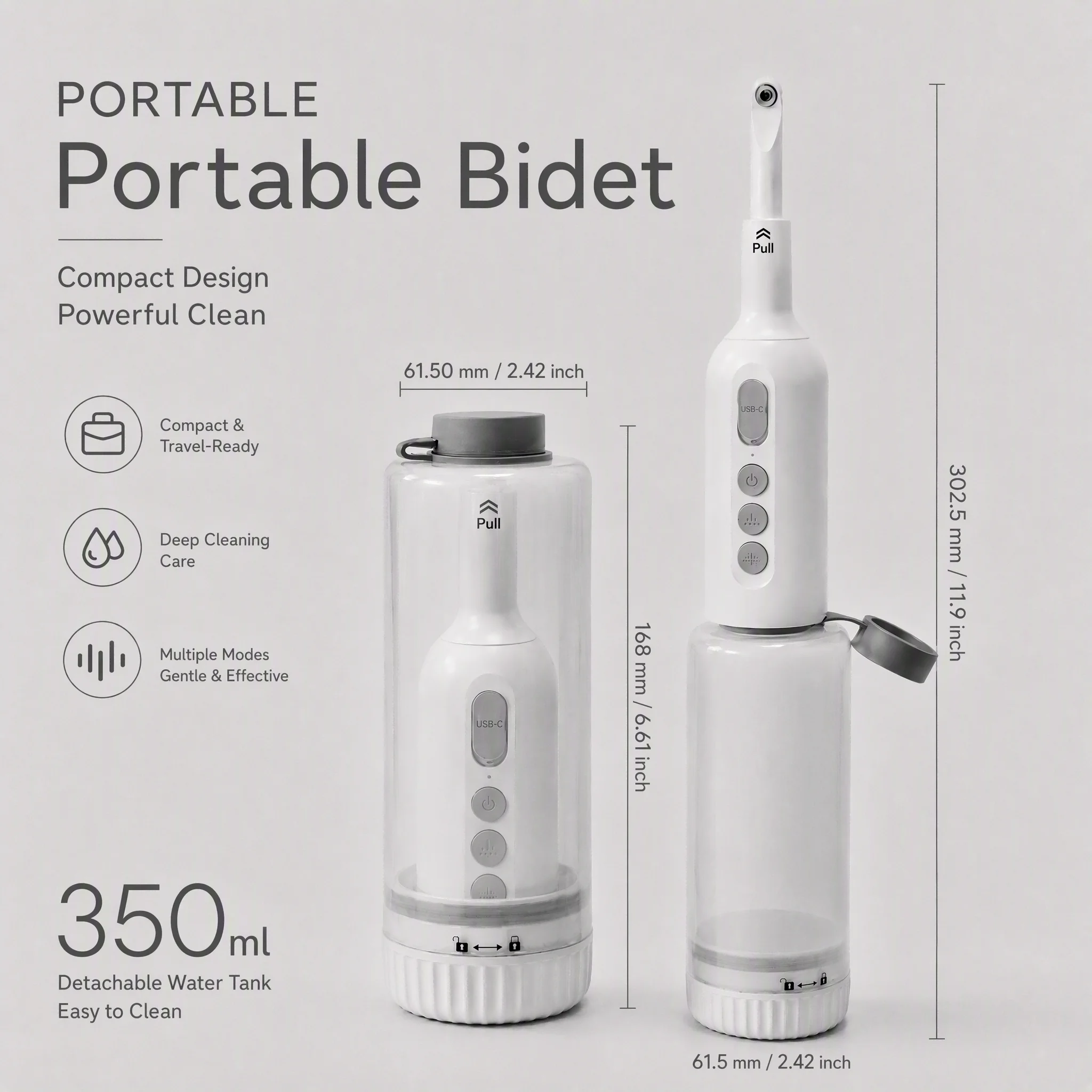 Tragbares Elektrisches Bidet, IPX7 Wasserdichtes Reise-Bidet mit 350ML Tank, USB-C Wiederaufladbar, Ideal für Postpartale und Reiseanwendungen – Detail 3
