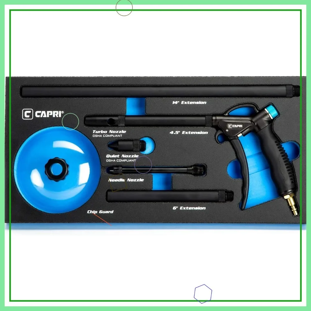 

High Performance Air Blow Gun Master Set, 3 Nozzles, 90 PSI, Aluminum Body