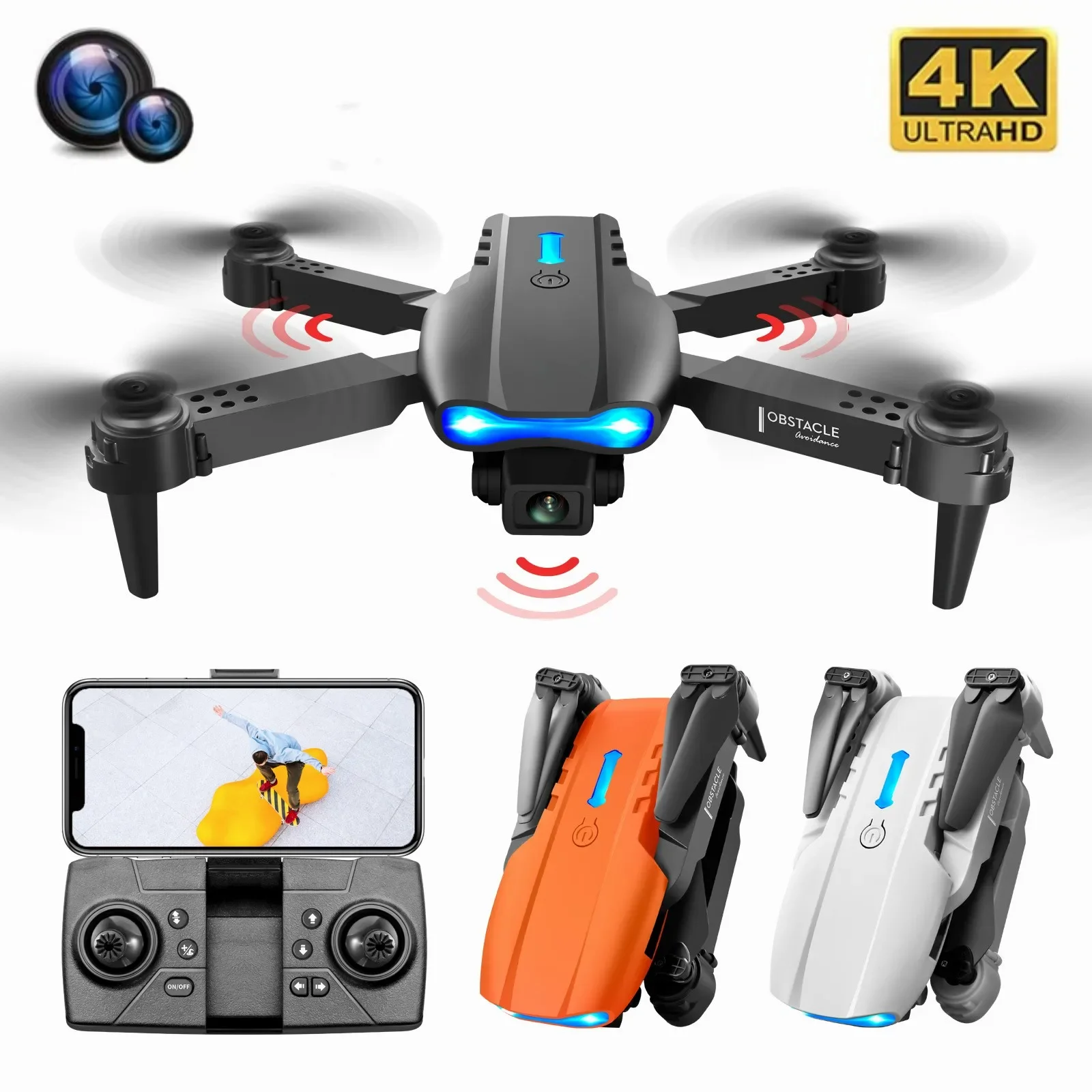 K3 E99 Pro Drone 4K HD Camera WIFI FPV Aircraft Three-sided Obstacle Avoidance Fixed Height Professional Foldable RC Quadcopter