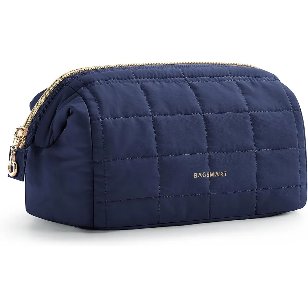 

Makeup Bag Travel Toiletry Bag, Puffy Padded Make Up Bags for Women Makeup Organizer Case, Light Blue