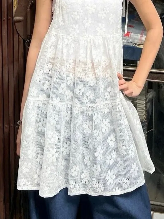 Sweet Floral Embroidery ter Dr Women's Summer Age-Defng Design Fre Casual Vest Dr Square Neline Svel