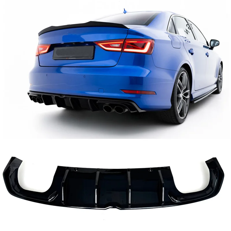 Custom ABS Gloss Black Rear Diffuser A3 S-Line S3 8V Sedan Pre-facelift 2013-2016 Sport Rear Bumper Body Kit
