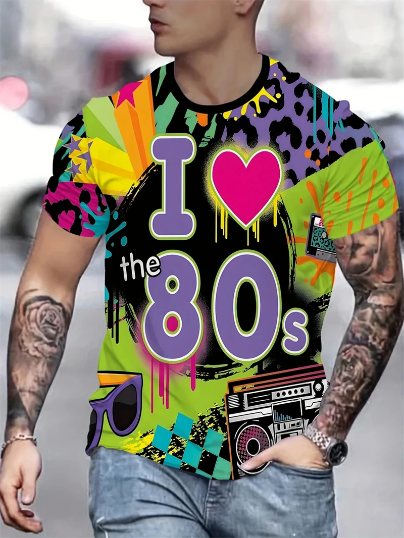 خمر 80s الجرافيك تي شيرت الرجال النساء الصيف ثلاثية الأبعاد مطبوعة عادية كم قصير تي شيرت الهيب هوب الشارع Harajuku المتضخم الاطفال تيز