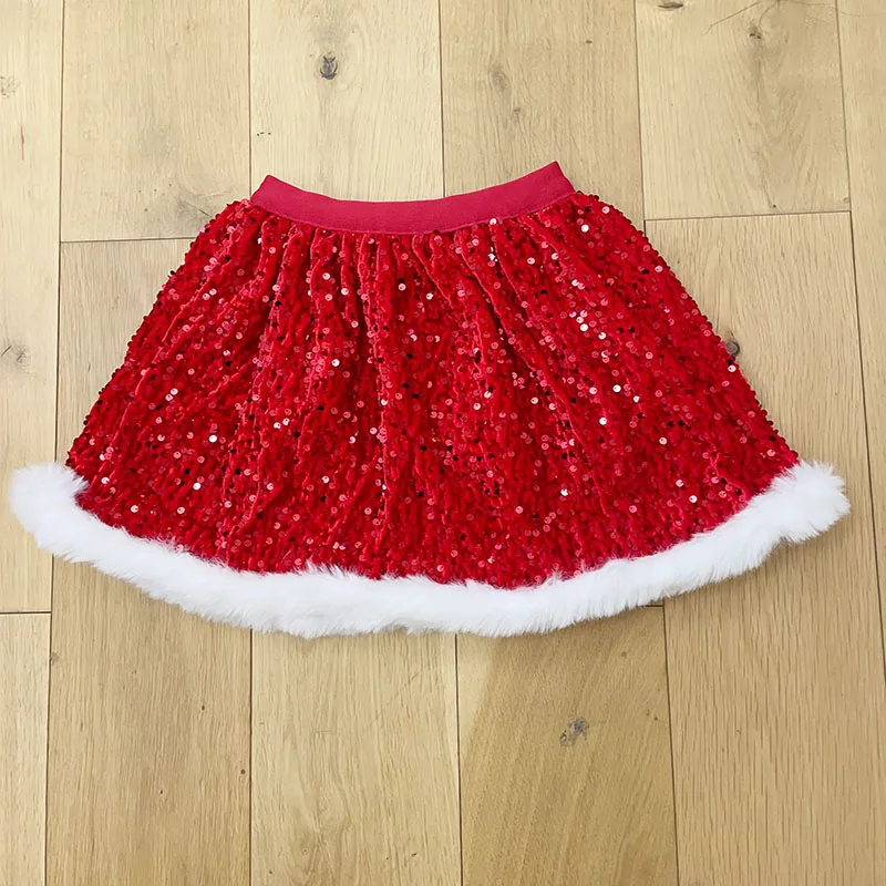 High-end red sequined Christmas dress girls party tutu skirt