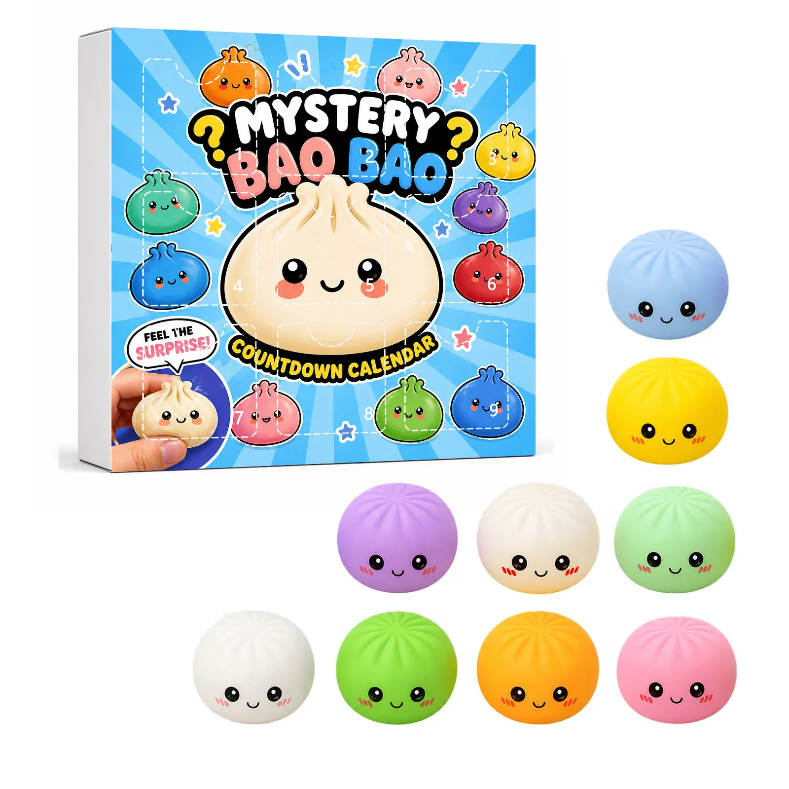 9 Colors Of Baozi Gummy Buns, Cute Stress Relief Toys, Quiet ADHD Anxiety Relief Toys, Children's And Adult Birthday Gifts