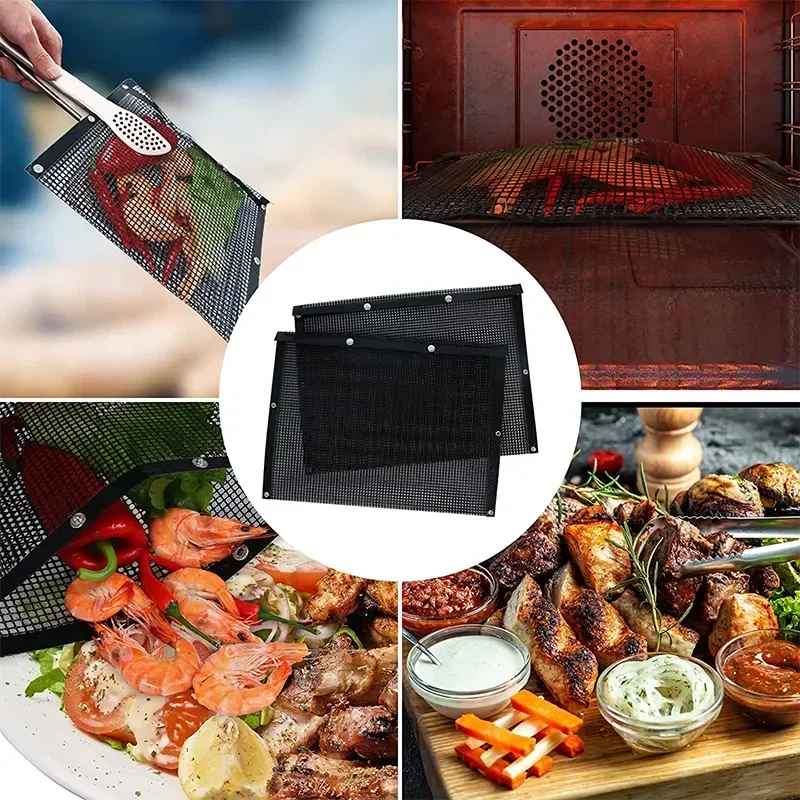 LMETJMA PTFE Mesh Grill Bags Reusable Non-Stick BBQ Barbecue Bags for Charcoal Gas Smokers BBQ Veggie Grill Bags 1PC