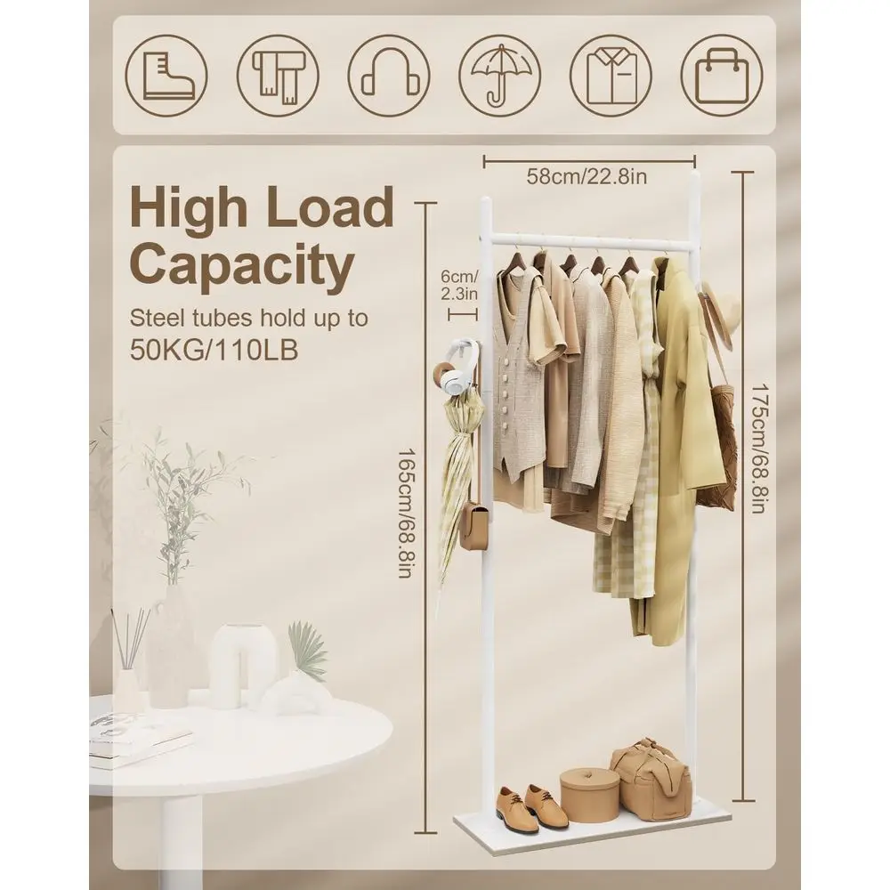 Cabide autônomo moderno com 2 ganchos, base Heavy Rock, 25,6 x 11,8 x 68,9 polegadas, branco