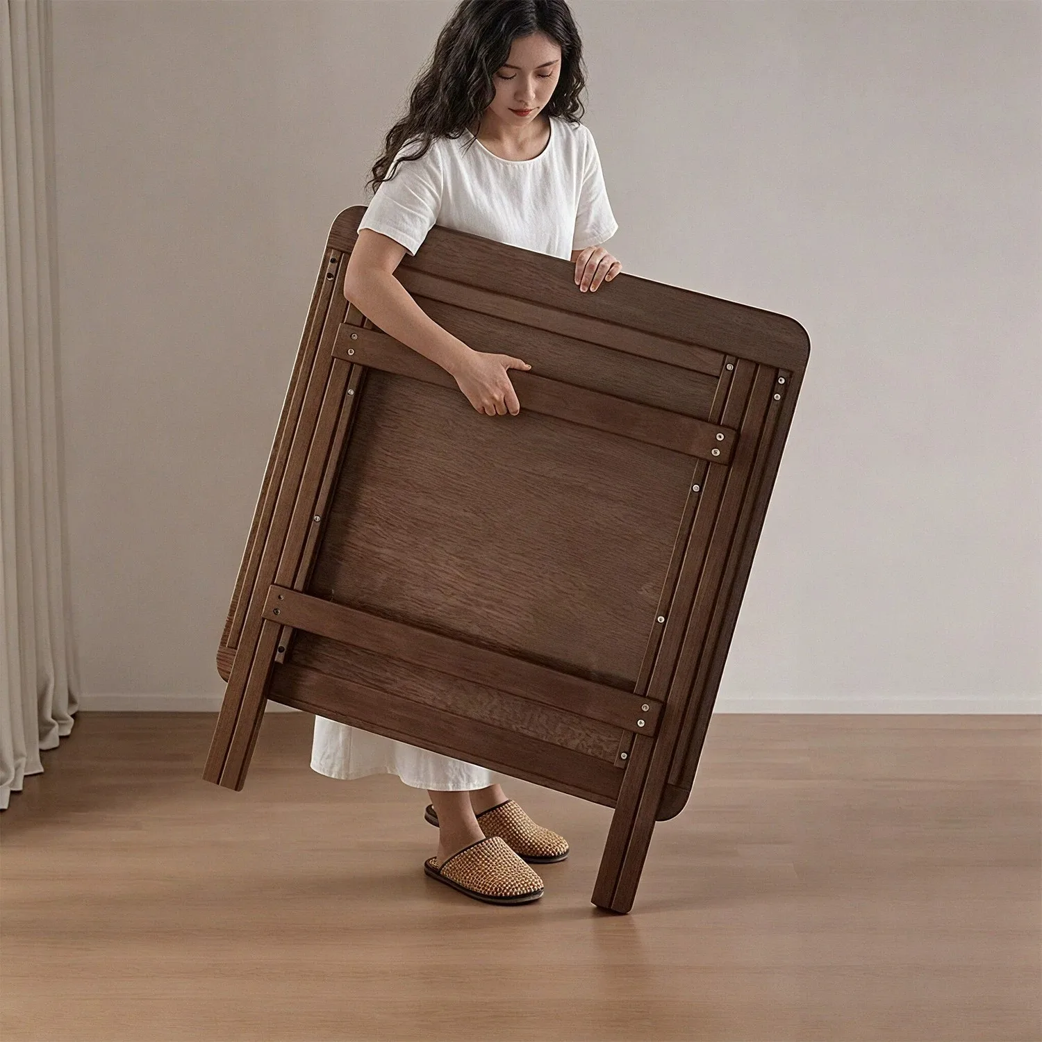 Strictly selected solid wood folding table square eating table foldable dining table small apartment household rectangular simpl