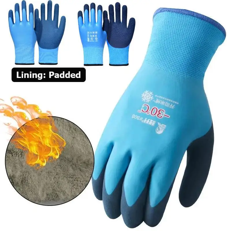 1Pair Winter Waterproof Work Safety Thermal Gloves Anti-Slip Grip Rubber Garden Gloves For Worker Builder Hands Protection