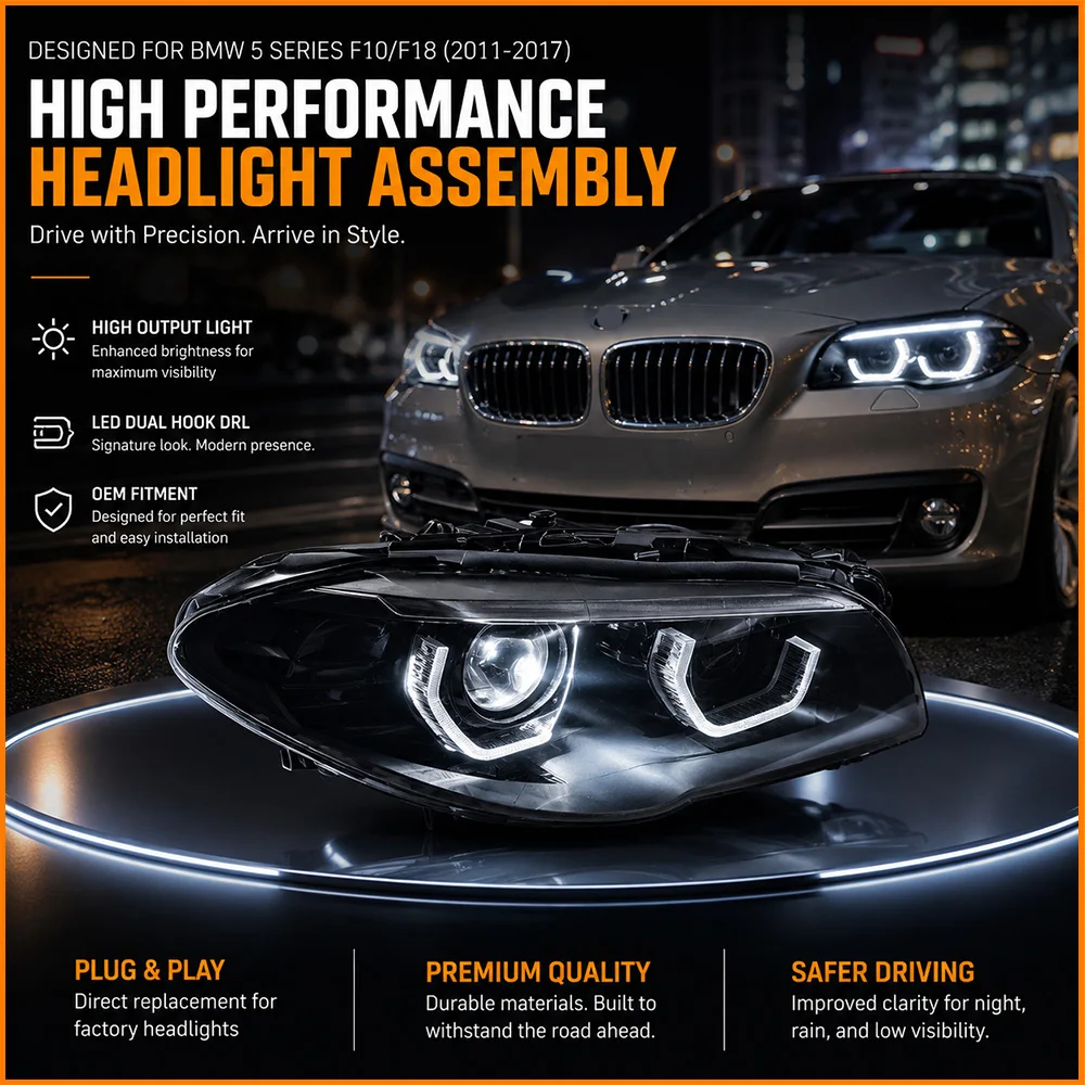 For BMW 5 Series F10 F11 F18 2011-2017 Facelift Upgrade to 2020 G38 Style L-Shape DRL Dual Beam Projector LED Headlight Assembly