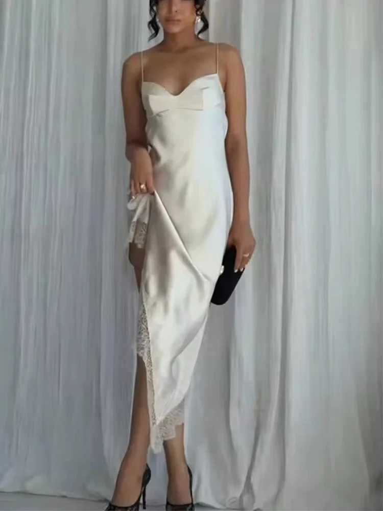 فستان نسائي مثير من الدانتيل الساتان أنيق طويل بحاشية غير متماثلة فستان جديد لصيف 2025 فساتين حفلات العطلات والشاطئ #2