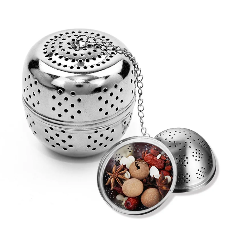 Stainless Steel Ball Shape Tea Infuser Mesh Filter Strainer with Hook Loose Tea Leaf Spiceball with Rope Chain Home Kitchen Tool