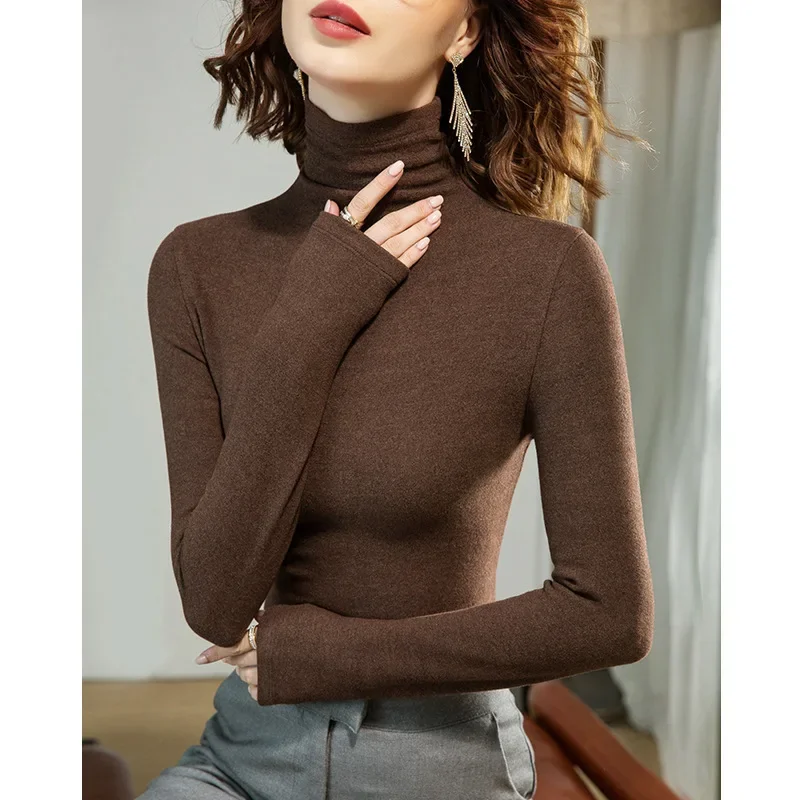 MRMT 2024Brand New High Collar Bottoming Shirt Women's Women's T-Shirt Slim Double-Sided Velvet Plus Velvet Warm Heating Jacket