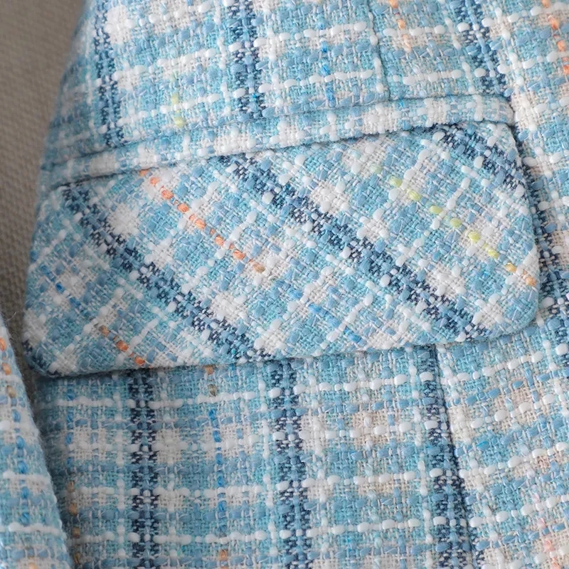 New Office Ladies Blazer Formal Jacket Women Long Sleeve Blue Apricot Plaid Woolen Blazers Female Business Work Coat Outerwear