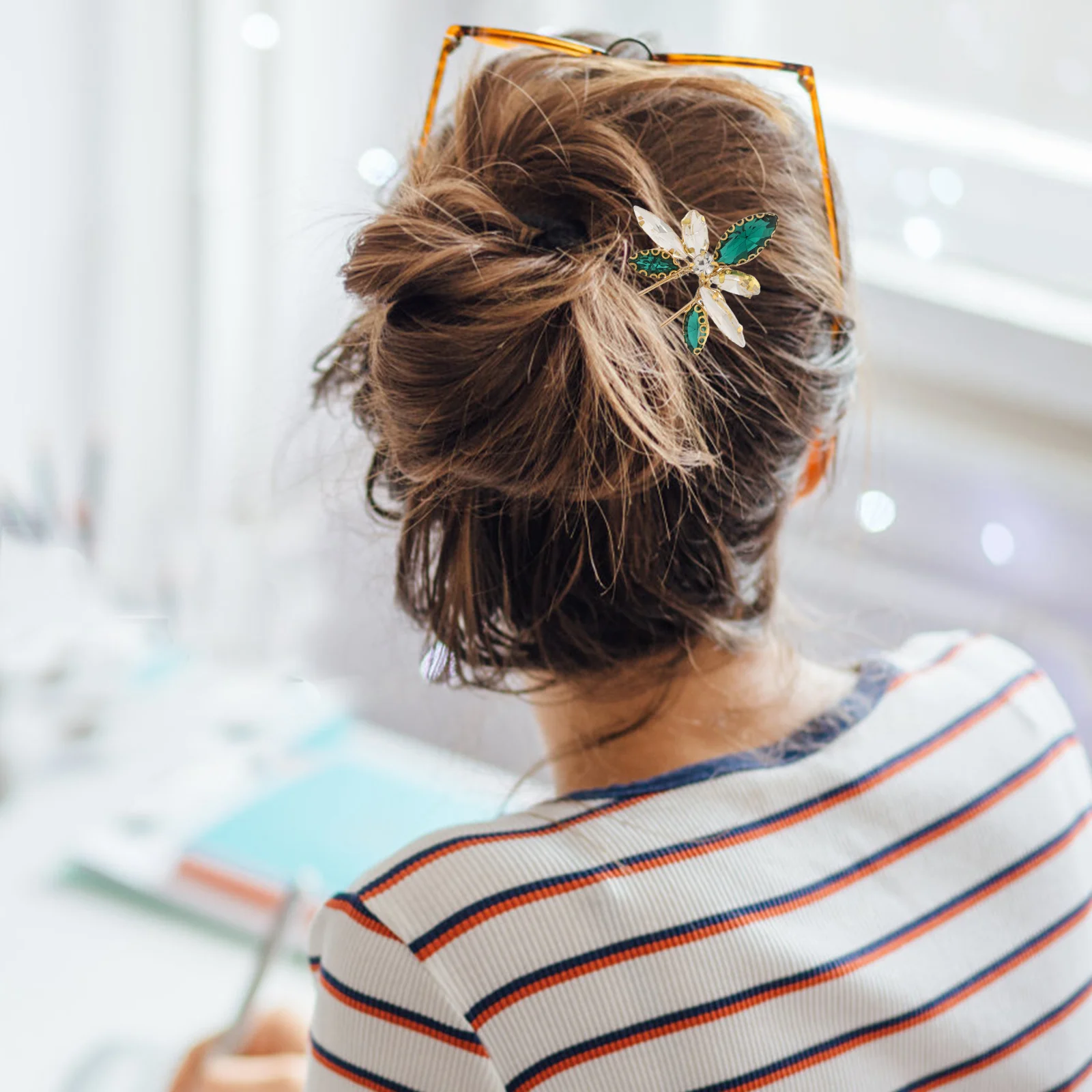 Green U-shaped Hairpin Decorative Clips French Beauty Hairpins Flattened Handmade Chignon Chinese Ancient Style