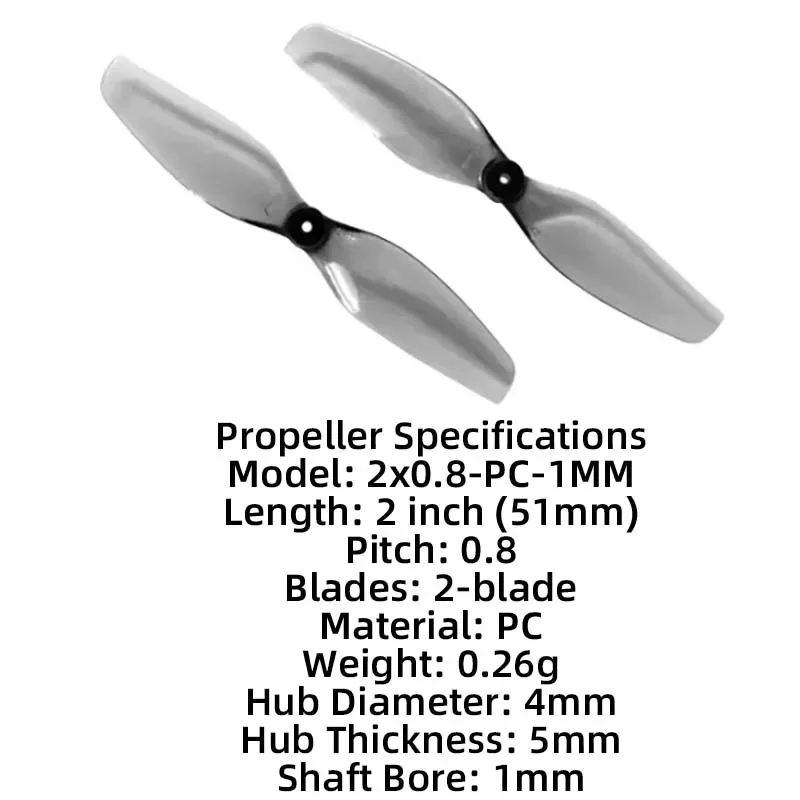 HQProp 2X0.8 51MM 2-Blade Ultralight PC Propeller 1mm Shaft 2CW+2CCW Tiny Whoop FPV Drone Blades